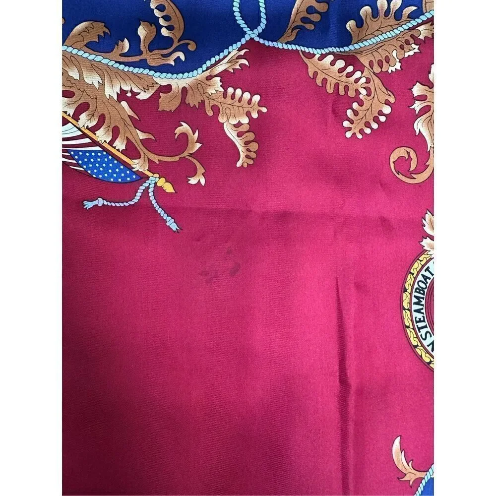 Mississippi Queen 100% silk scarf red blue white gold size 33”   #33-1255